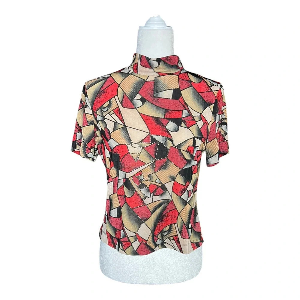 Red & Gold Y2K Abstract Sheer Top 10P